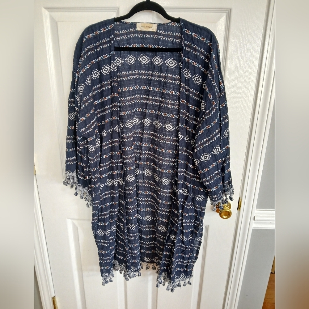 Urban Mangoz long sleeve open front Cotton embroidered cardigan Kimono Beach